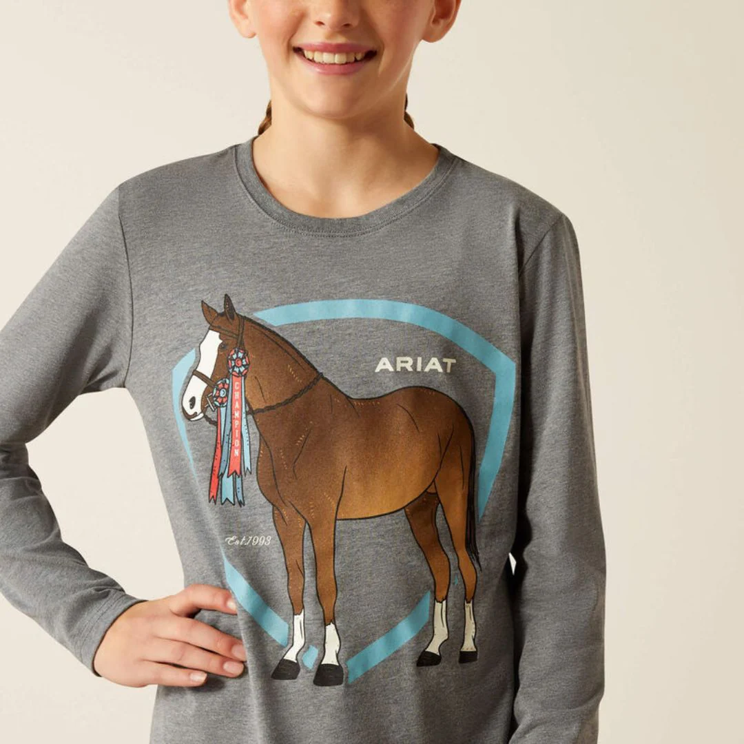 Ariat Kids Champion Pony T-Shirt in Heather Grey - Image 3