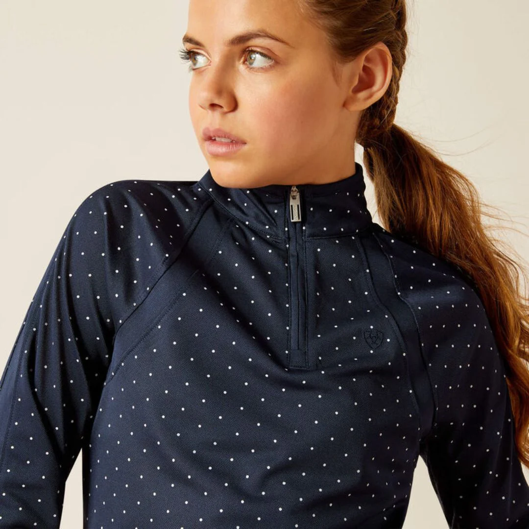 Ariat Kids Sunstopper 3.0 1/4 Zip Baselayer in Navy Dot - Image 2