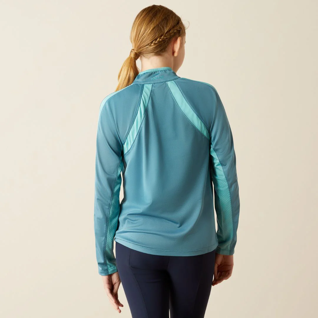 Ariat Kids Sunstopper 3.0 1/4 Zip Baselayer in Storm Blue - Image 3