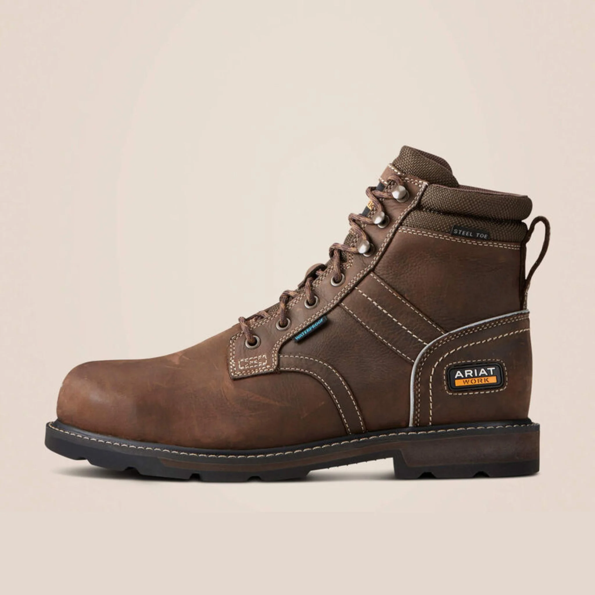 Ariat Men's Groundbreaker 6" Lace Steel Toe Waterproof Work Boot in Dark Brown