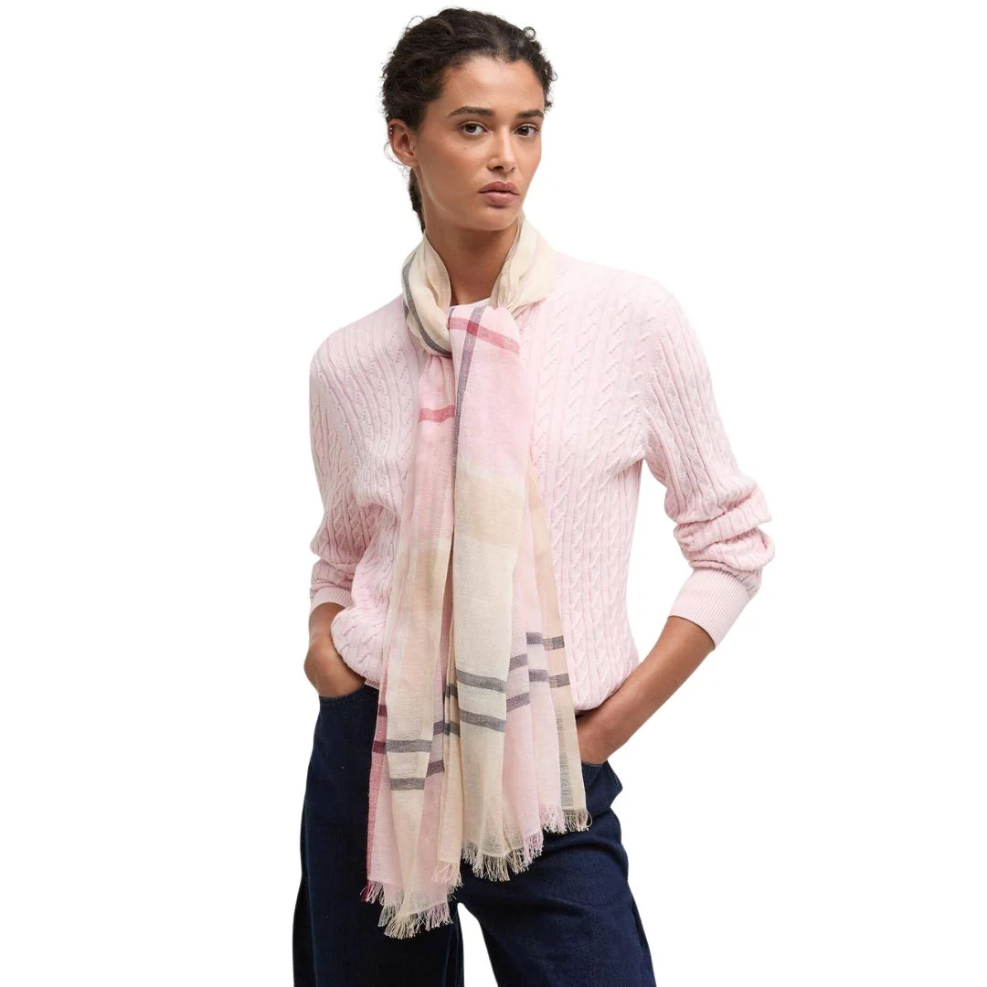 Barbour Abigail Tartan Scarf in Cherry Blossom - Image 2