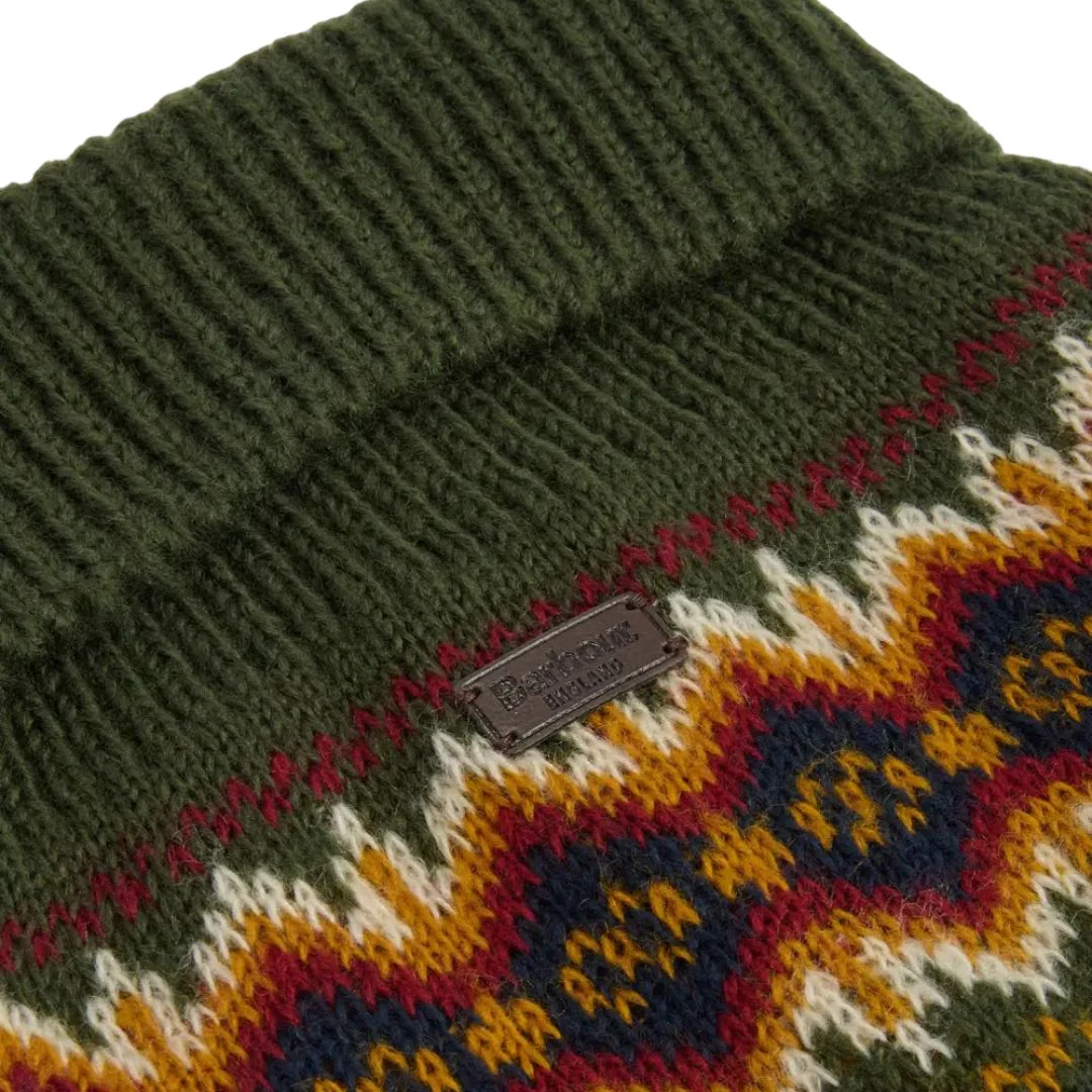Barbour Fair isle Dog Jumper & Bobble Hat Gift Set in Olive - Image 6