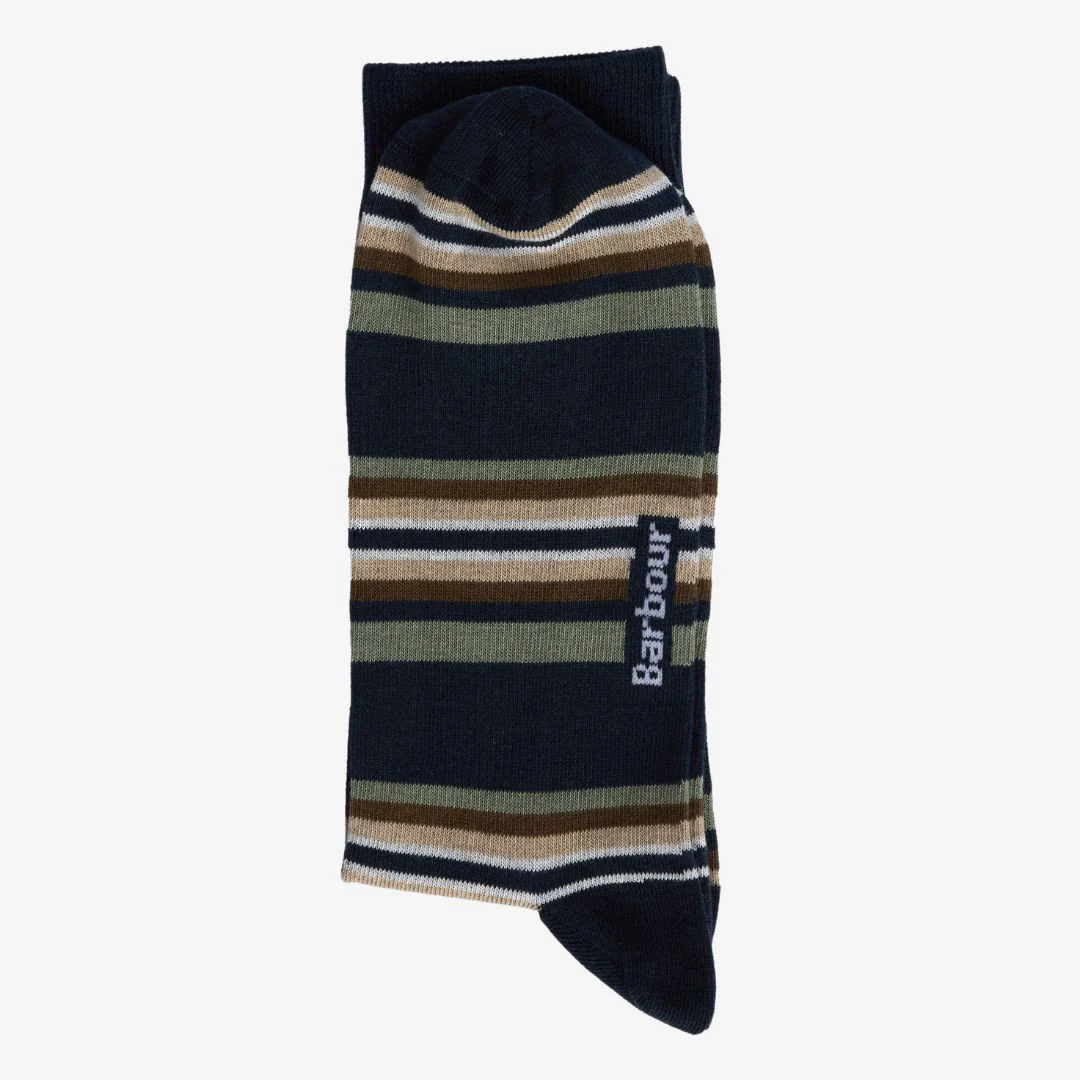 Barbour Summer Socks in Multi Stripe Navy & Green - 2 Pack - Image 2