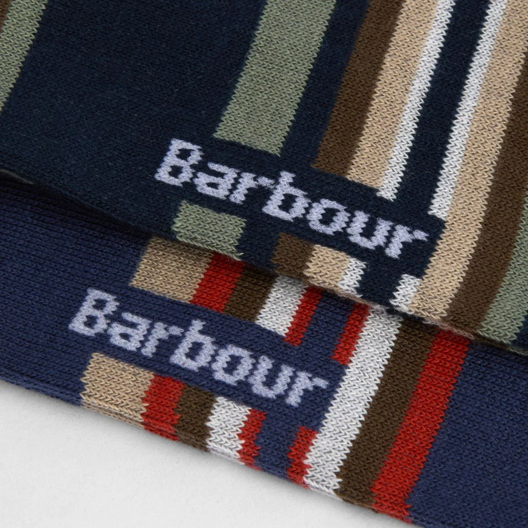 Barbour Summer Socks in Multi Stripe Navy & Green - 2 Pack - Image 4