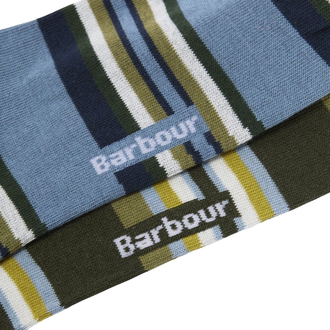 Barbour Summer Socks in Multi Stripe Olive & Navy - 2 Pack - Image 2