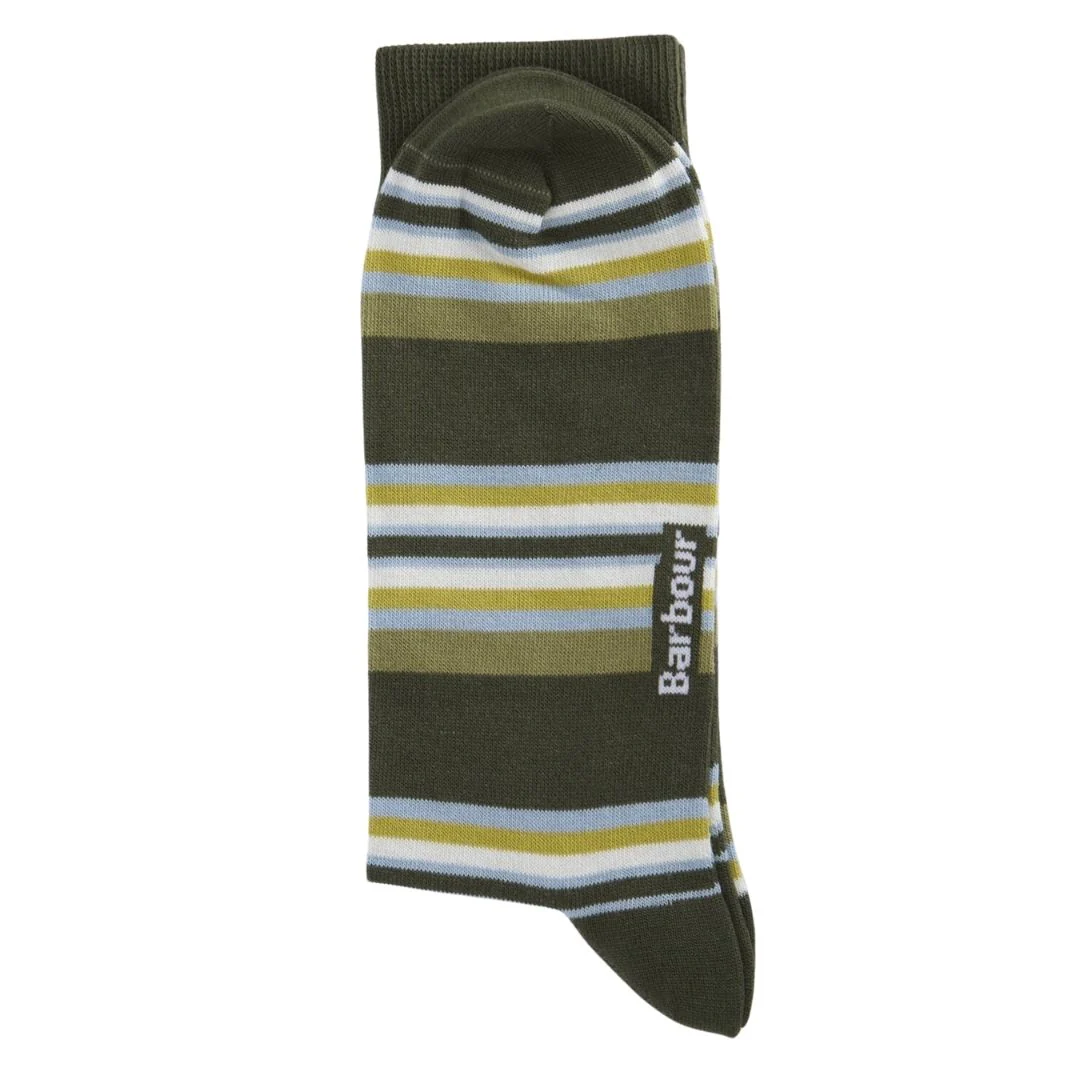 Barbour Summer Socks in Multi Stripe Olive & Navy - 2 Pack - Image 3
