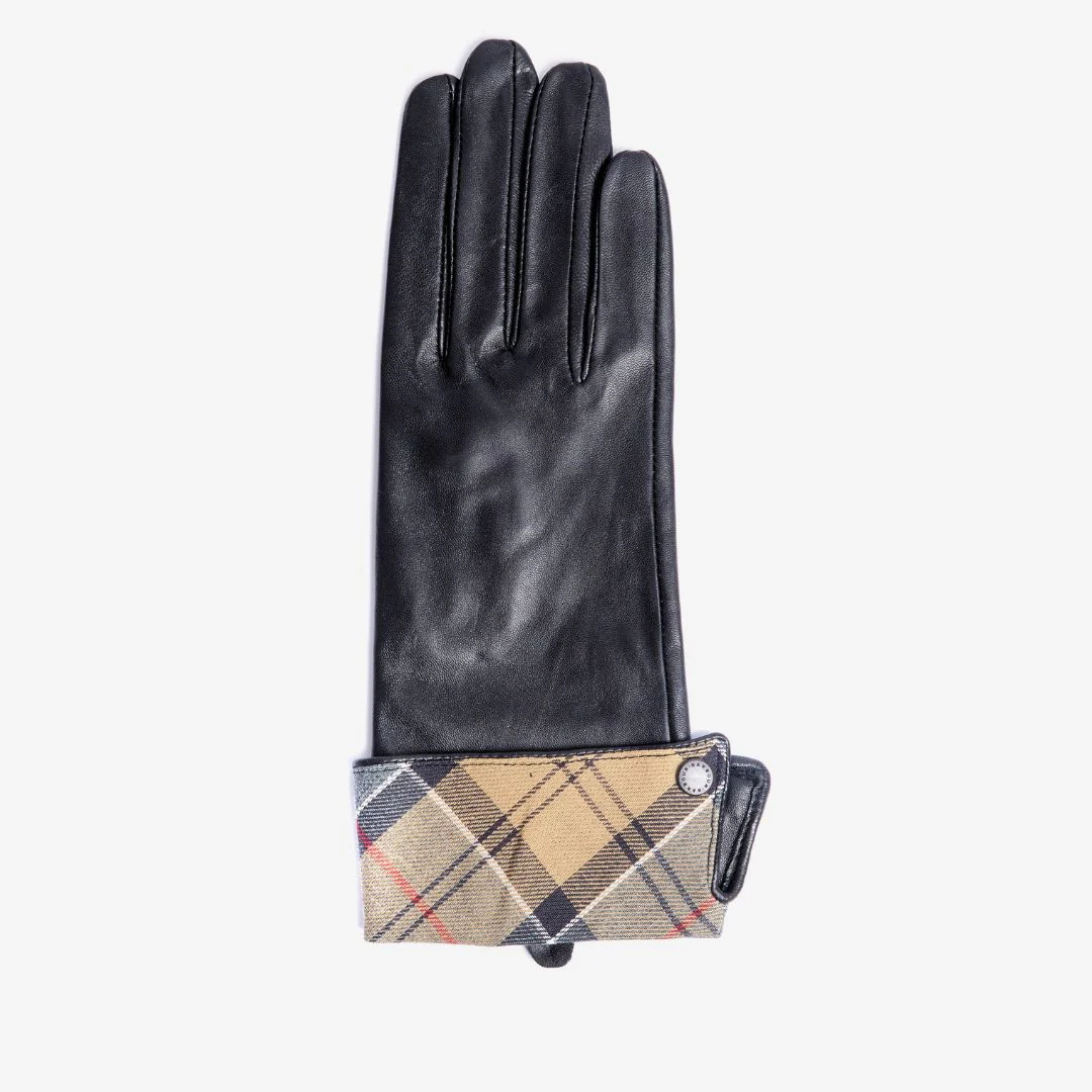 Barbour Women's Lady Jane Leather Gloves in Black & Dress Tartan - Image 3