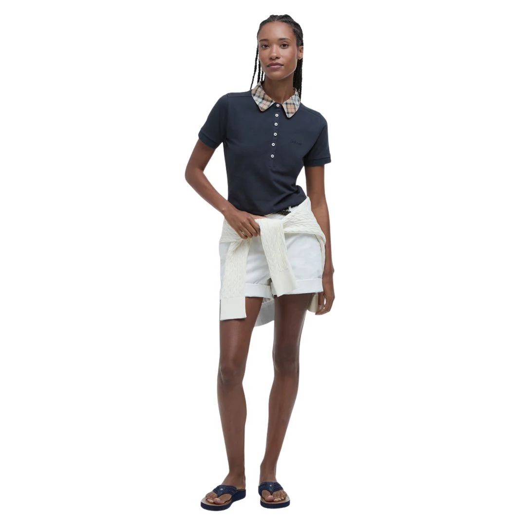Barbour Women's Malvern Polo Shirt in Navy & Hessian - Image 7