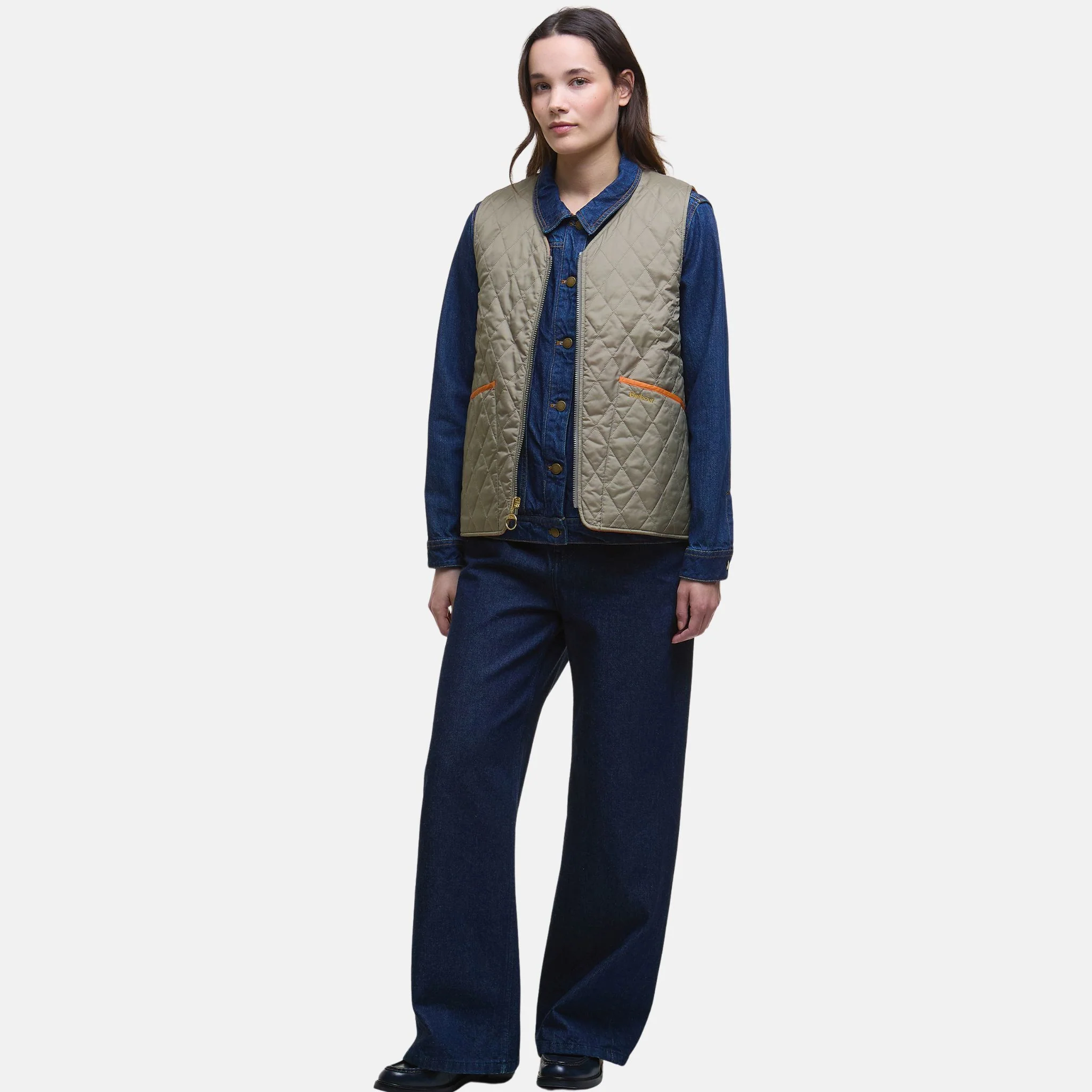 Barbour Women's Reversible Quilted Liner Gilet in Timberwolf & Marigold - Image 7