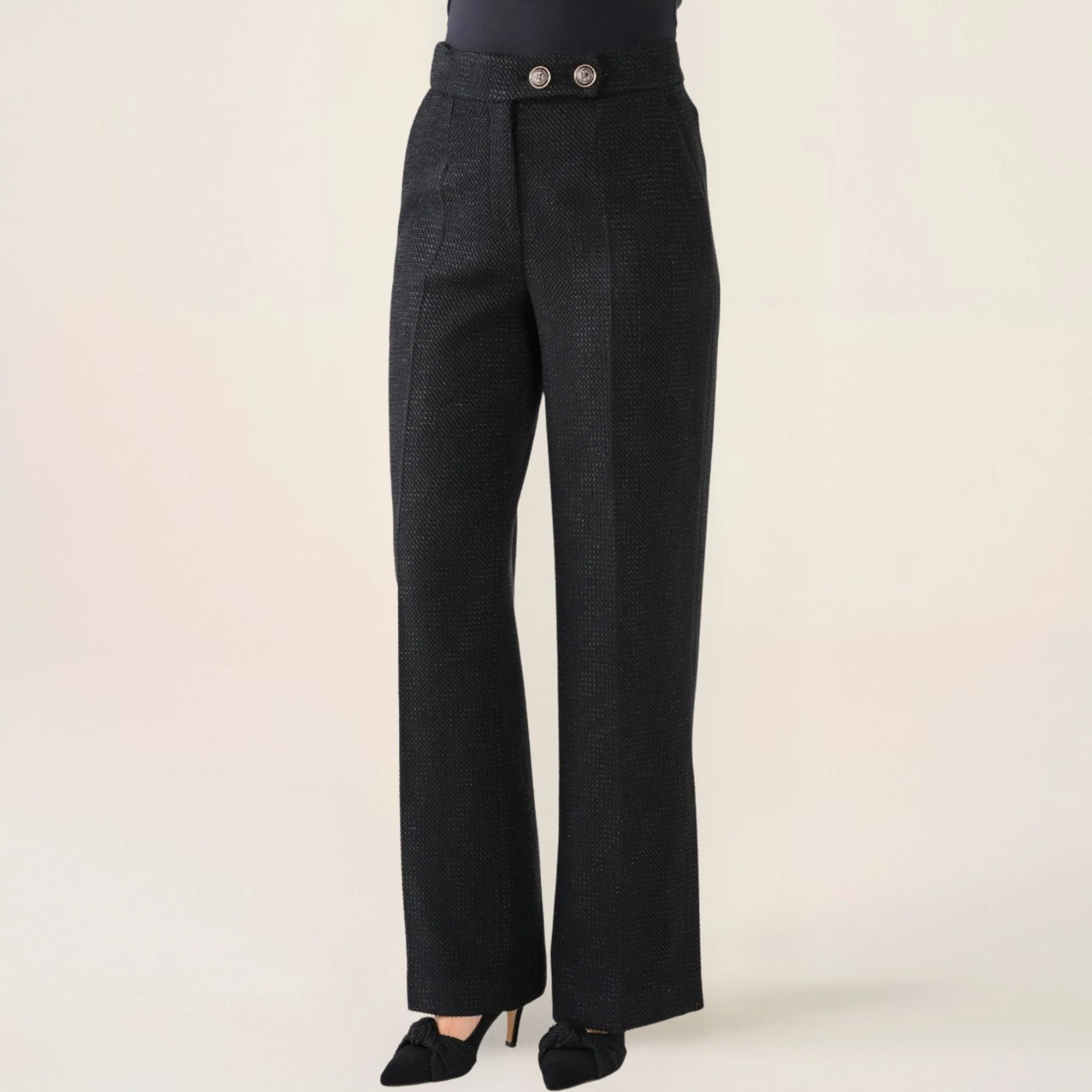 Cristina Barros Women's Chanel Style Wide Trousers in Black