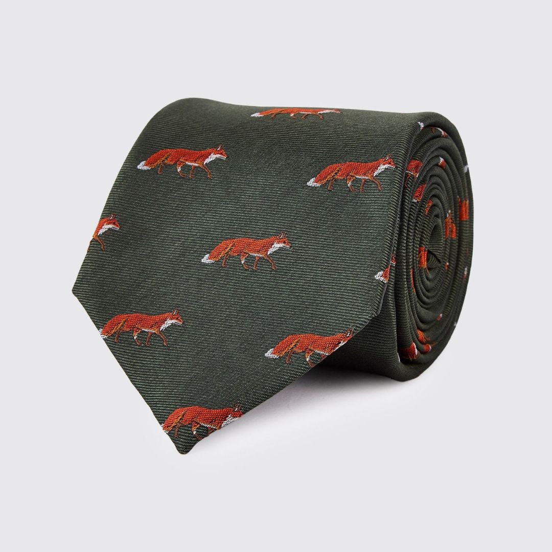 Dubarry Kavanagh Silk Fox Motif Tie in Olive - Image 2