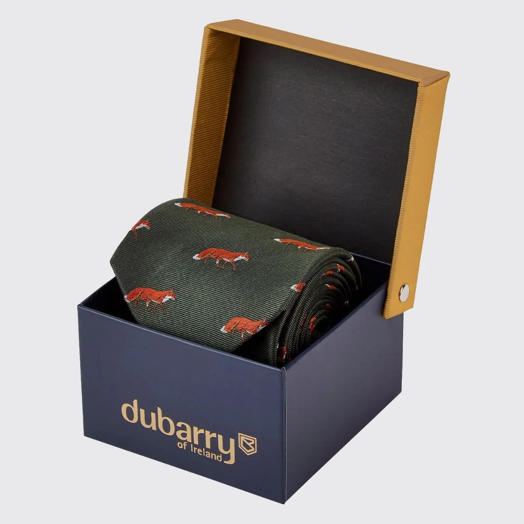 Dubarry Kavanagh Silk Fox Motif Tie in Olive - Image 4