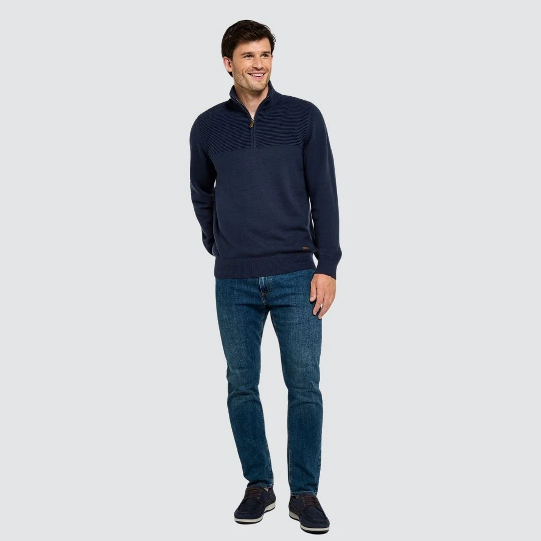 Dubarry Men's Spillane Zip Neck Knit in Navy - Image 5