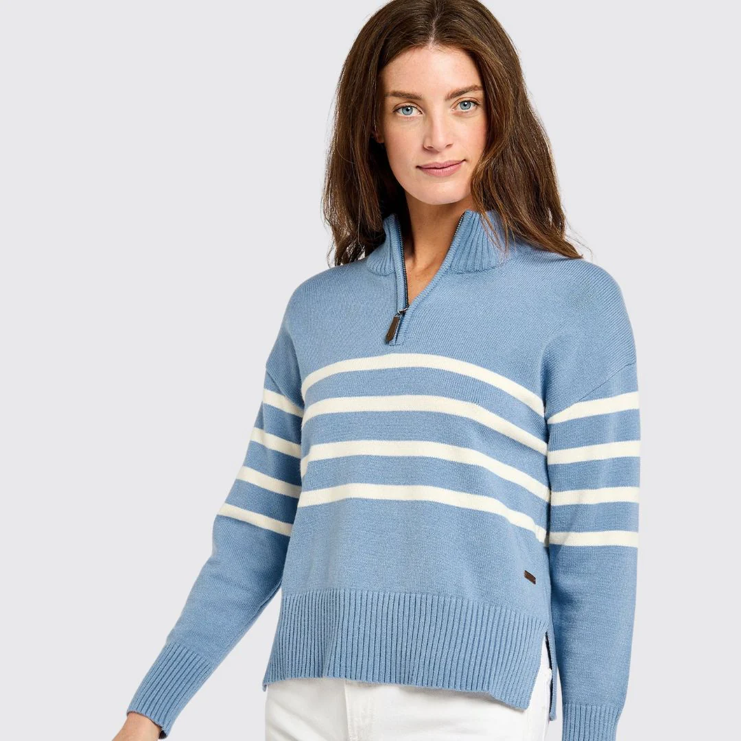 Dubarry Women's Fonthill Zip Neck Jumper in Dusty Blue - Image 3