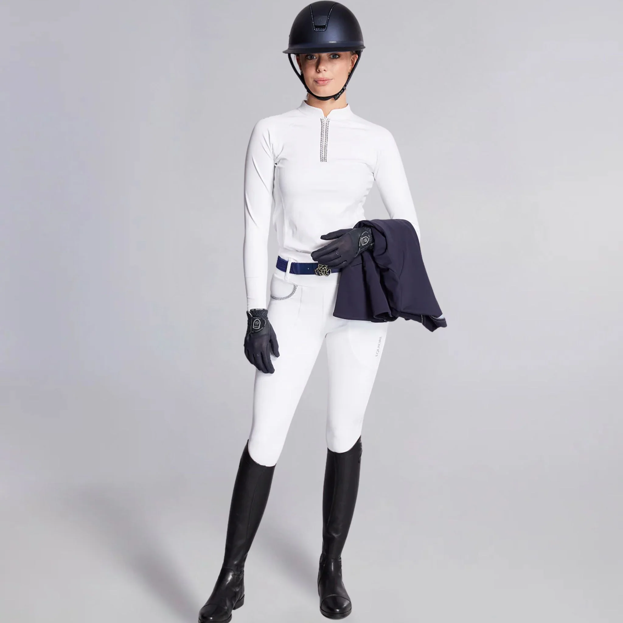Equieire Women's Molly Knee-Grip Competition Riding Tights in White - Image 4