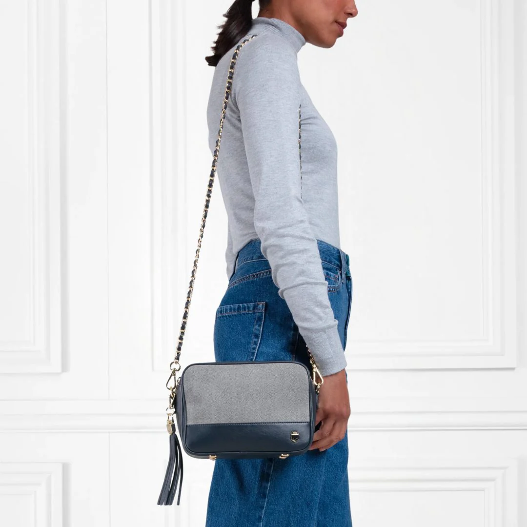 Fairfax & Favor Finsbury Crossbody Suede Handbag in Denim - Image 3
