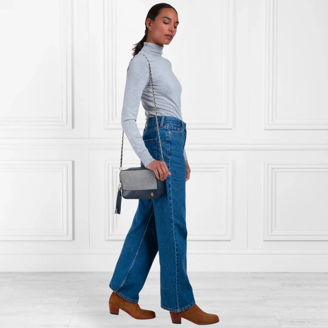 Fairfax & Favor Finsbury Crossbody Suede Handbag in Denim - Image 9