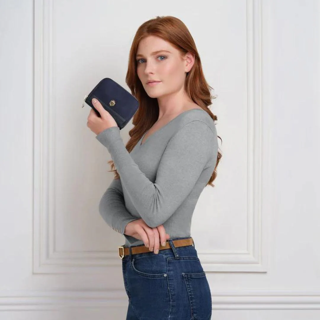 Fairfax & Favor Mini Salisbury Suede Purse in Navy - Image 5