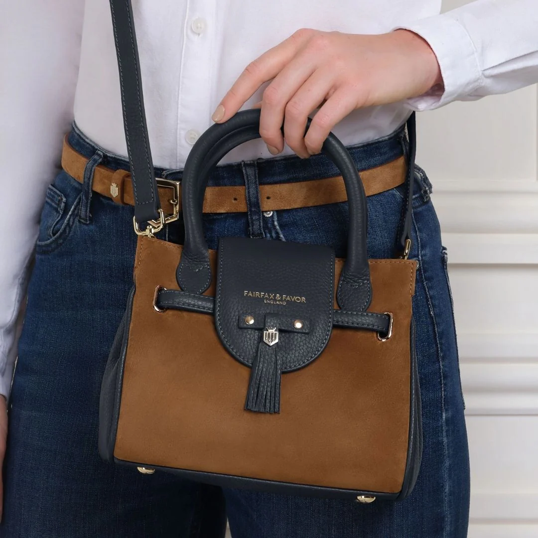 Fairfax & Favor Mini Windsor Handbag in Tan & Navy - Image 2