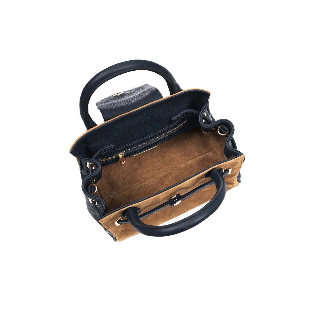 Fairfax & Favor Mini Windsor Handbag in Tan & Navy - Image 5