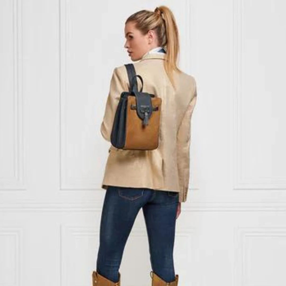 Fairfax & Favor Mini Windsor Suede Backpack in Tan & Navy - Image 2