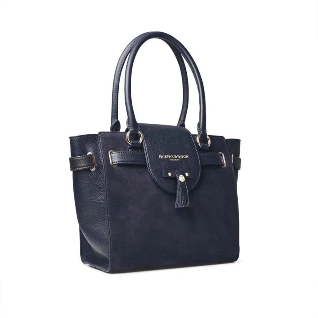 Fairfax & Favor Windsor Suede Tote Handbag in Navy - Image 9