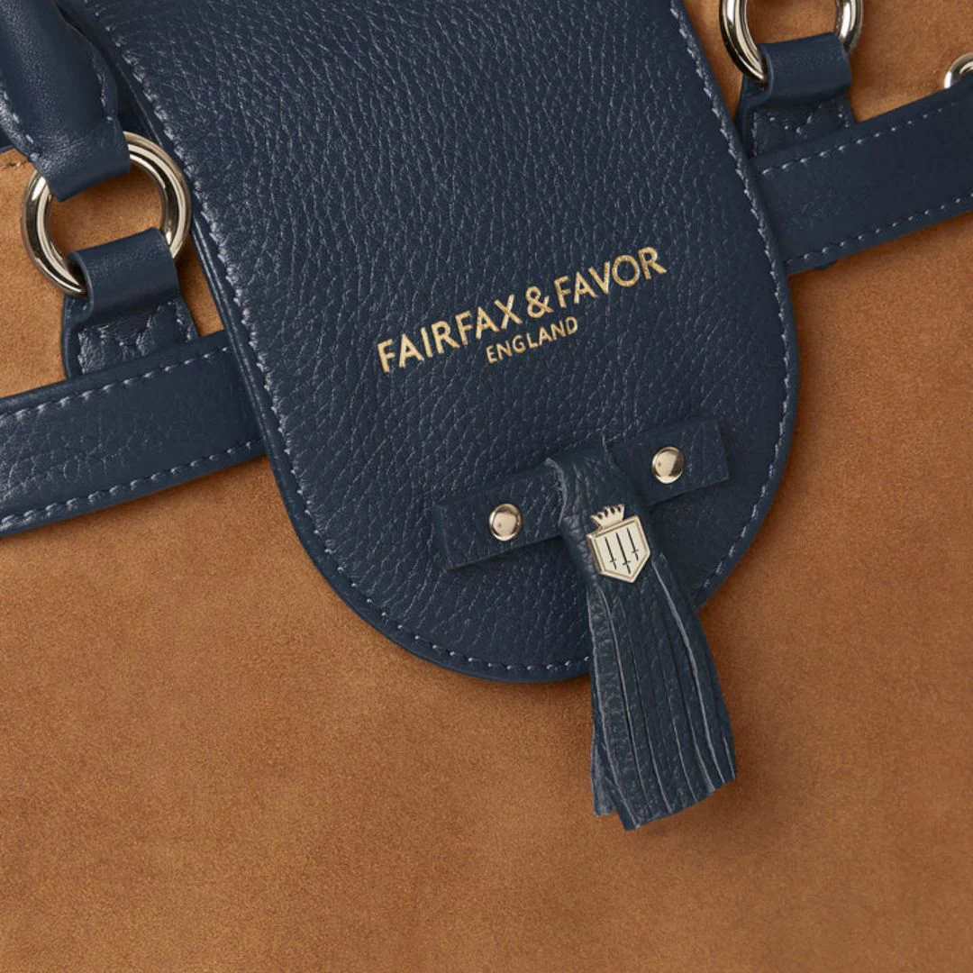 Fairfax & Favor Windsor Suede Tote Handbag in Tan & Navy - Image 9