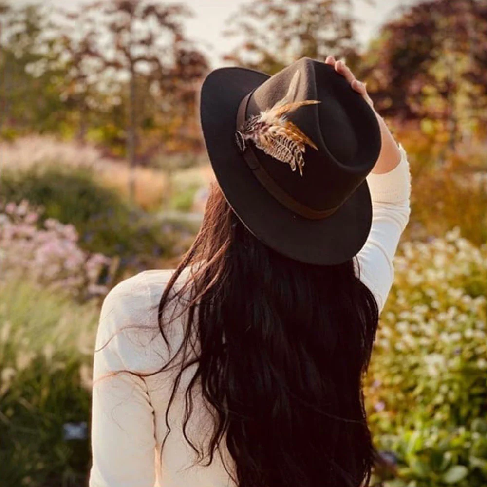 Hicks & Brown Suffolk Fedora in Dark Brown with Gamebird Feather - Image 5