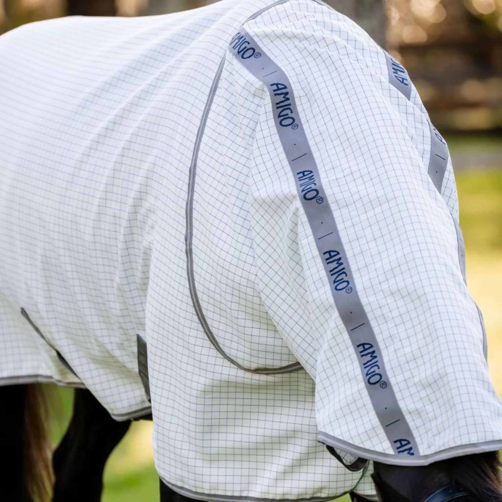 Horseware Amigo Summer Sheet Plus in Navy Check and Titanium Grey & Silver - Image 4