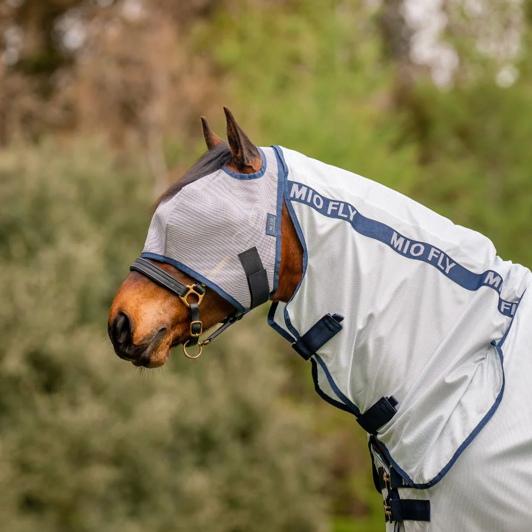 Horseware Mio Fly Mask without Ears in Lunar Rock & Navy - Image 2