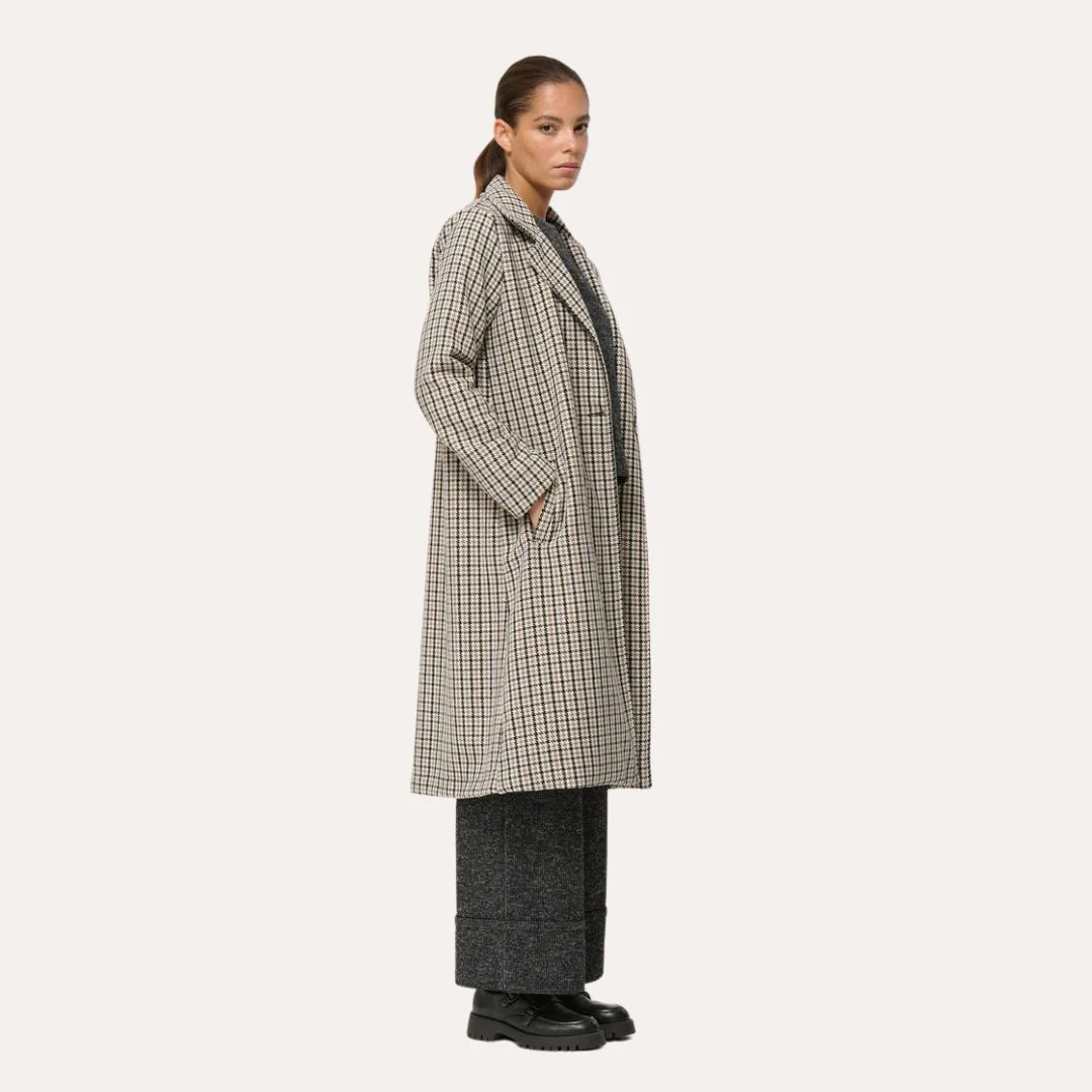 Humility Women's Houndstooth Long Coat in Grey - Image 2