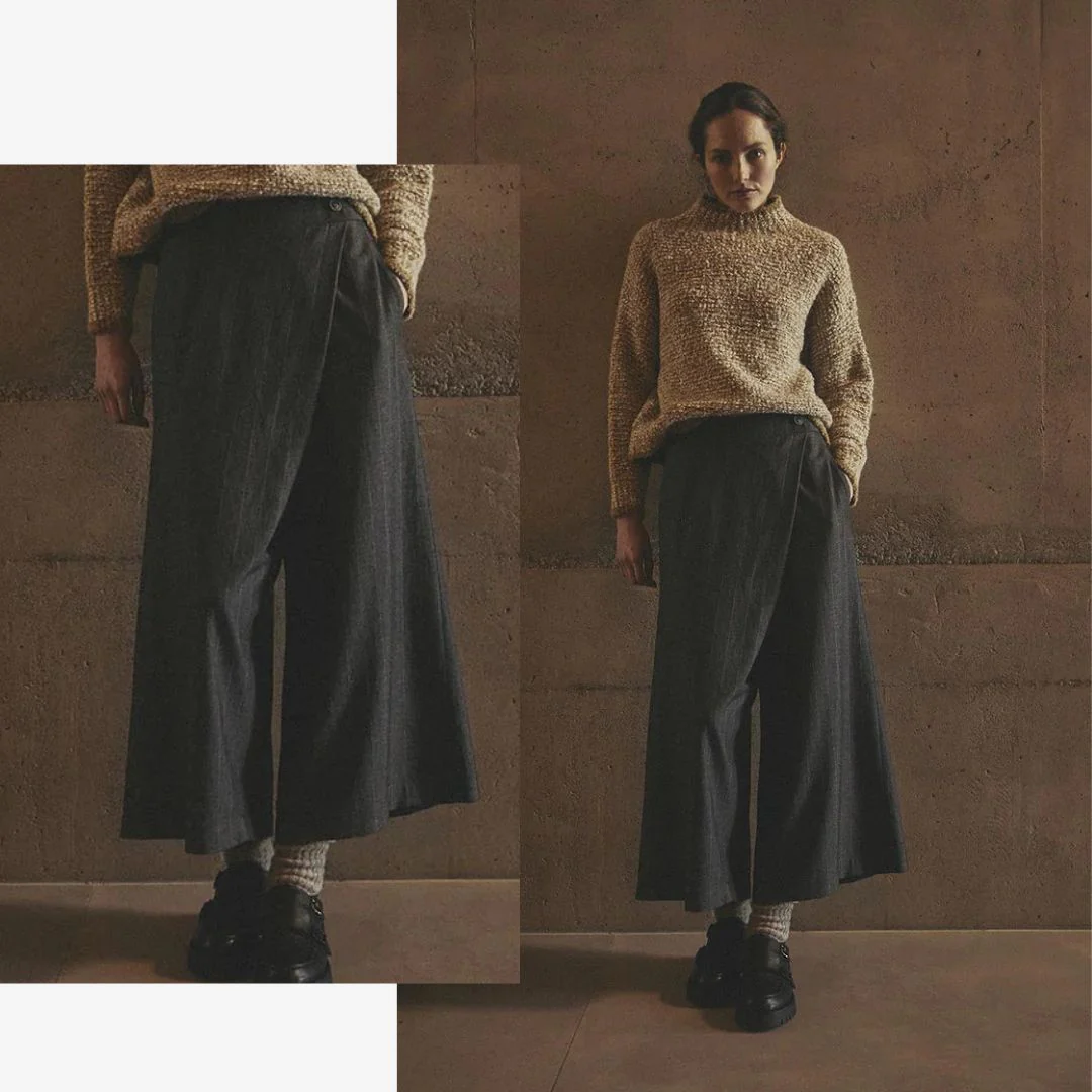 Humility Women's Asymmetric Wide Leg Trouser in Grey with Fine Stripes - Image 6