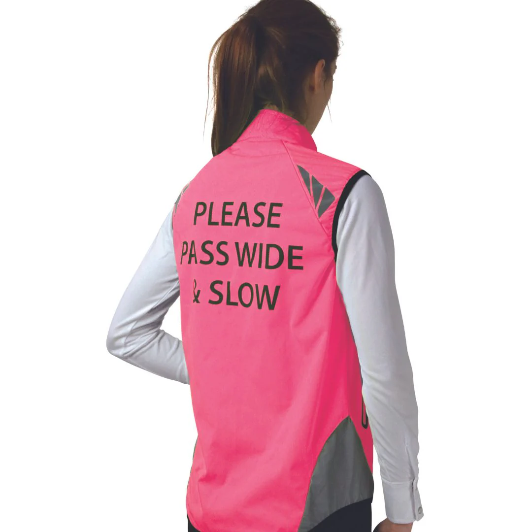 Hy Equestrian HyViz Please Pass Wide & Slow Waistcoat in Pink - Image 2