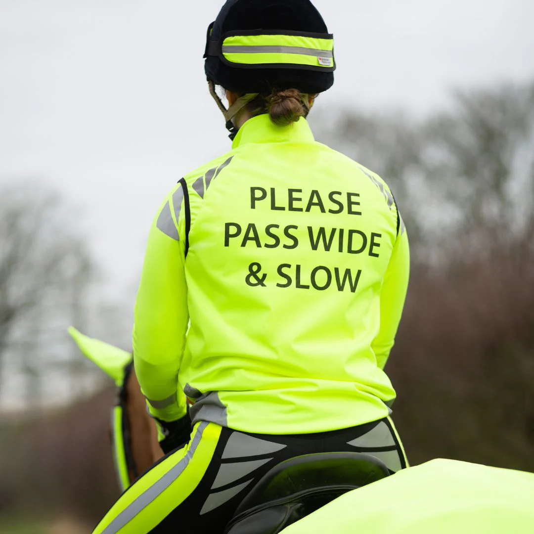Hy Equestrian HyViz Please Pass Wide & Slow Waistcoat in Yellow - Image 2