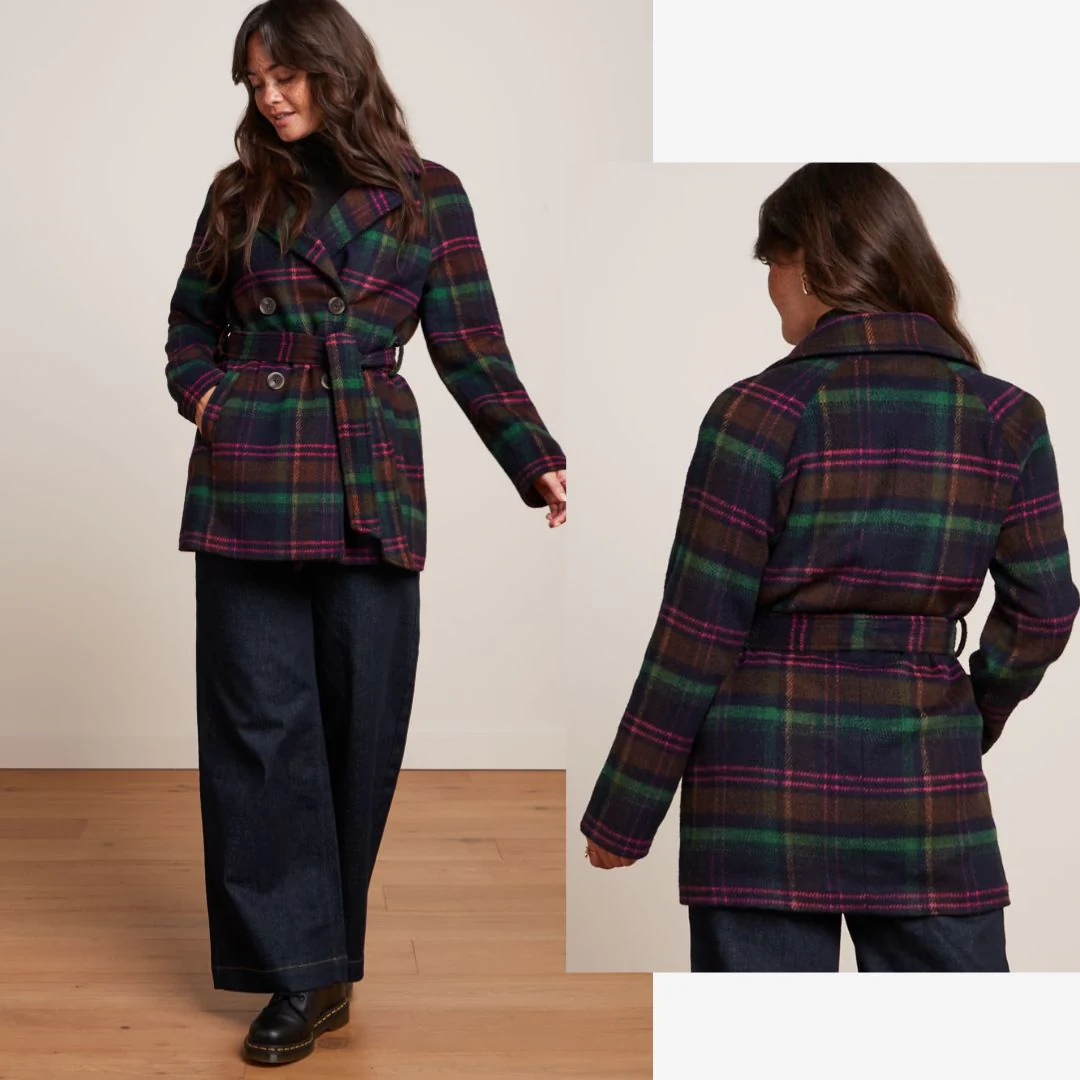 King Louie Women's Maura Coat Brit Check in Estate Blue - Image 2