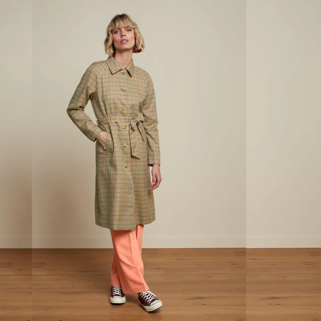 King Louie Women's Rachel Coat Siren Check in Sand - Image 3