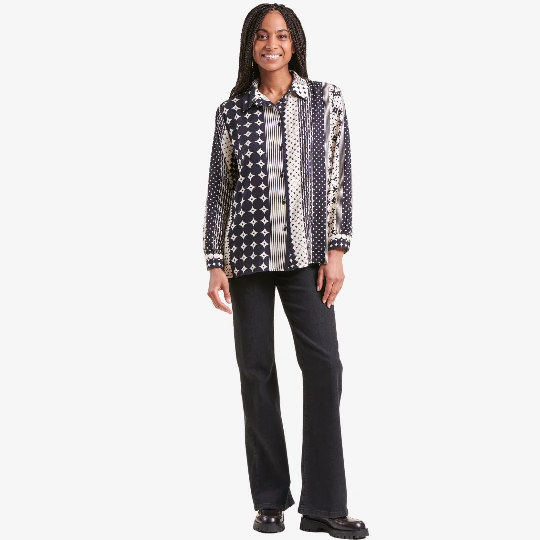 La Fee Maraboutee Women's Loose-Fitting Printed Shirt in Navy & White - Image 6