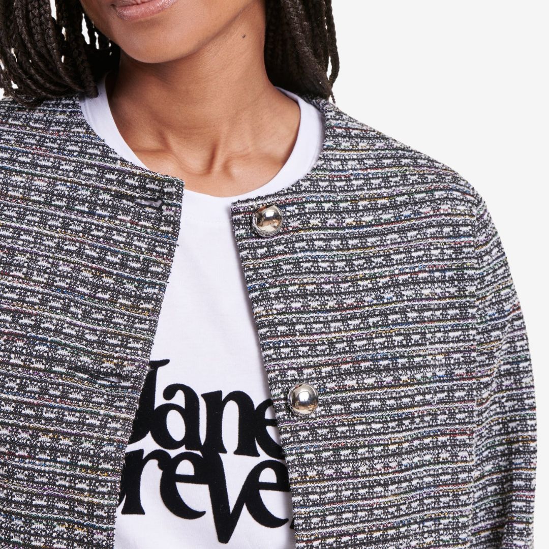 La Fee Maraboutee Women's Short Tweed Jacket in Grey - Image 3