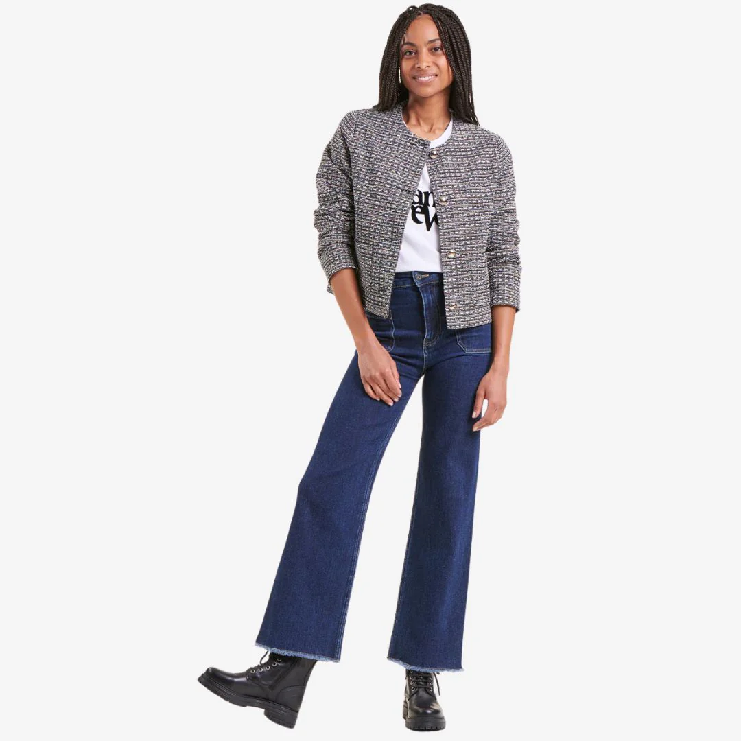 La Fee Maraboutee Women's Short Tweed Jacket in Grey - Image 4