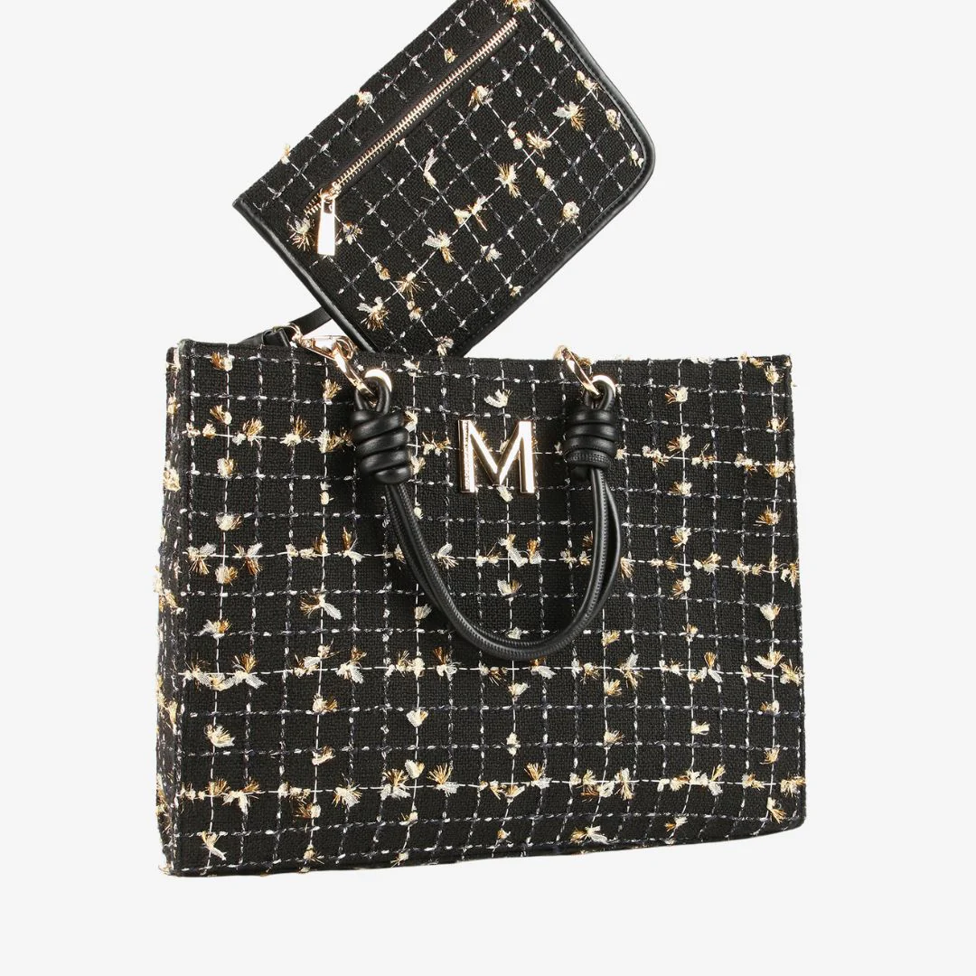 Lola Casademunt Tweed Tote Bag in Black & Gold - Image 5
