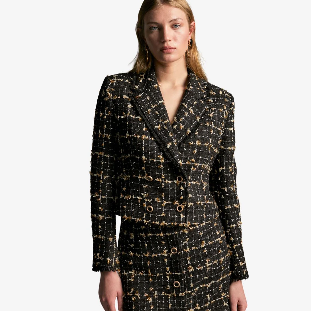 Lola Casademunt Women's Check Perfecto Jacket in Black & Brown