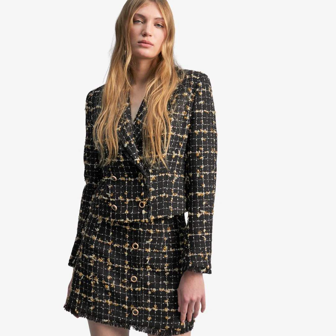 Lola Casademunt Women's Check Perfecto Jacket in Black & Brown - Image 4