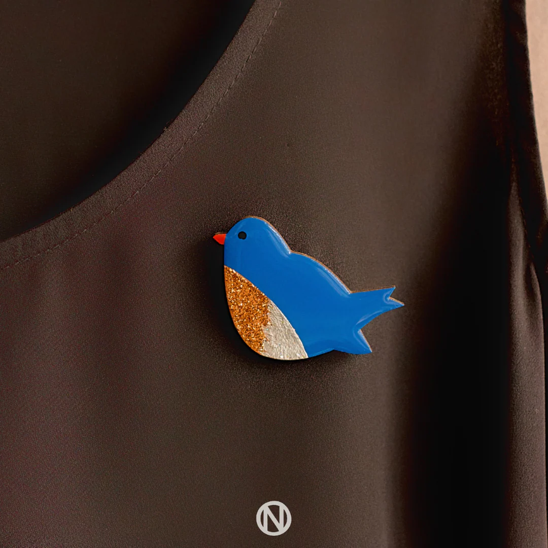 Naoi Bird Pin Brooch in Blue - Image 2
