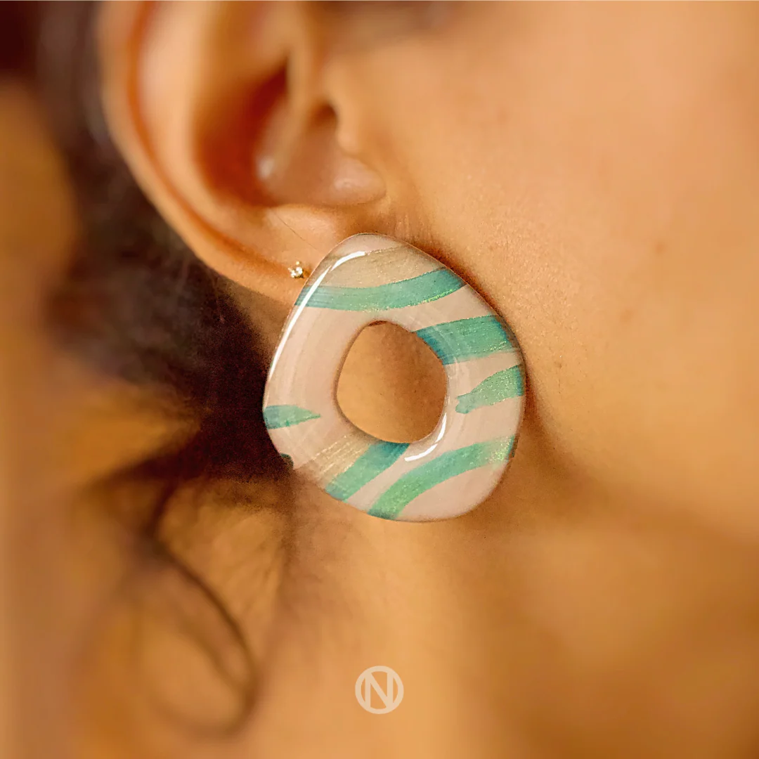 Naoi Zebra Stud Earrings in Beige - Image 2