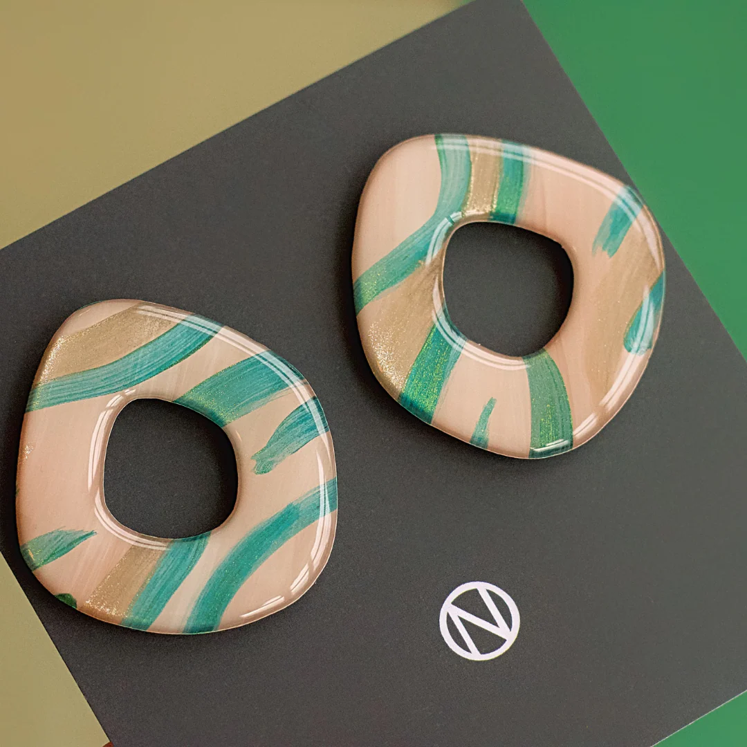 Naoi Zebra Stud Earrings in Beige - Image 3