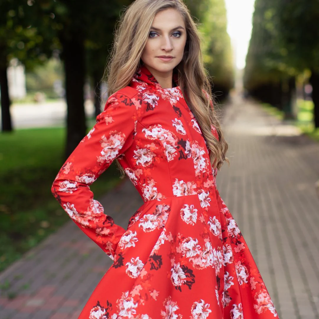 RainSisters Women's Hooded Swing Coat in Red Sun - Image 9