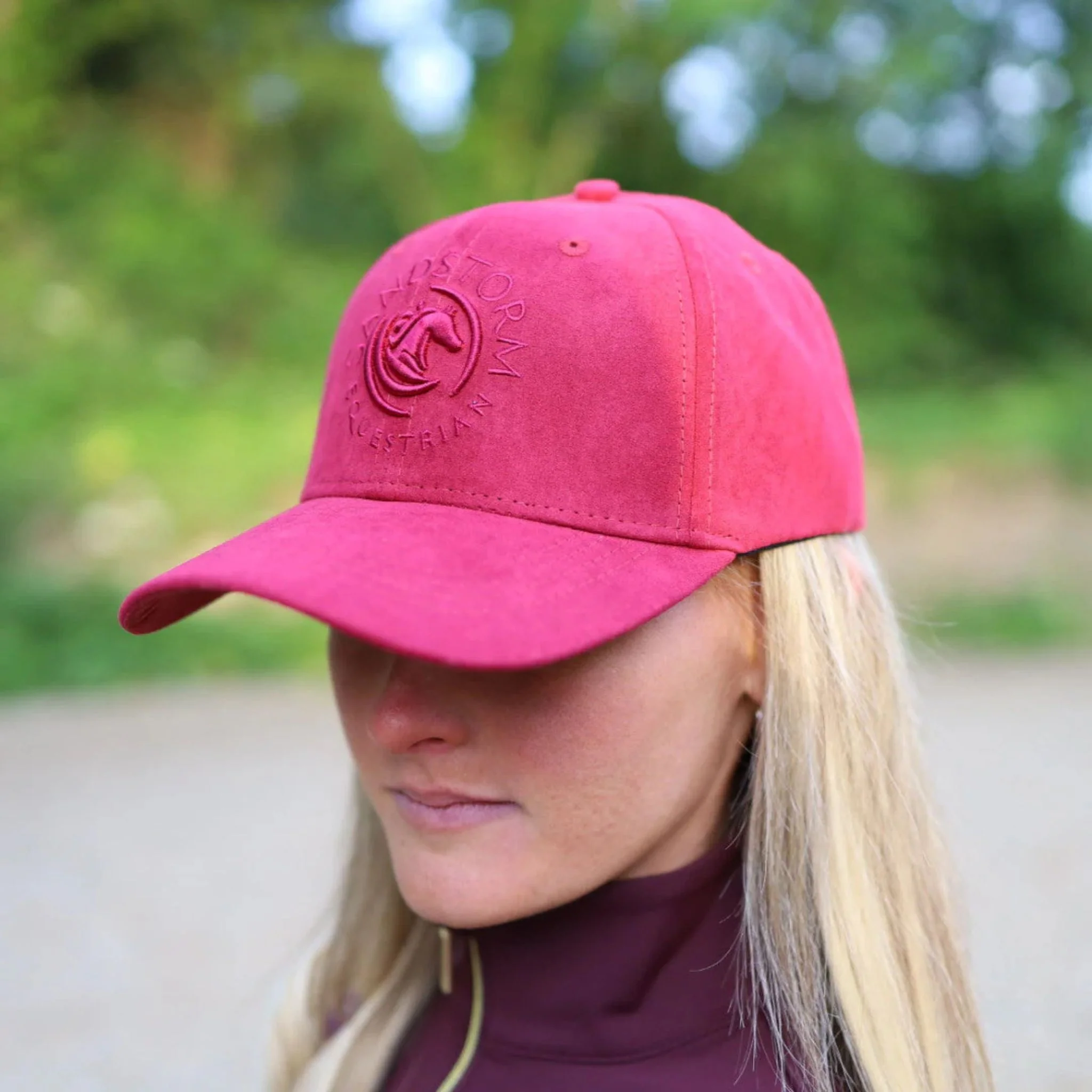 SandStorm Suede Effect Baseball Cap in Ruby - Image 4