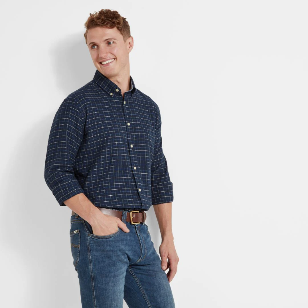 Schoffel Men's Alderburgh Tailored Shirt in Dusky Blue & Oak Check - Image 2