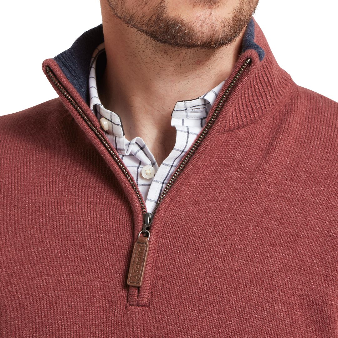 Schoffel Men's Blair Quarter Zip Jumper in Redwood - Image 4