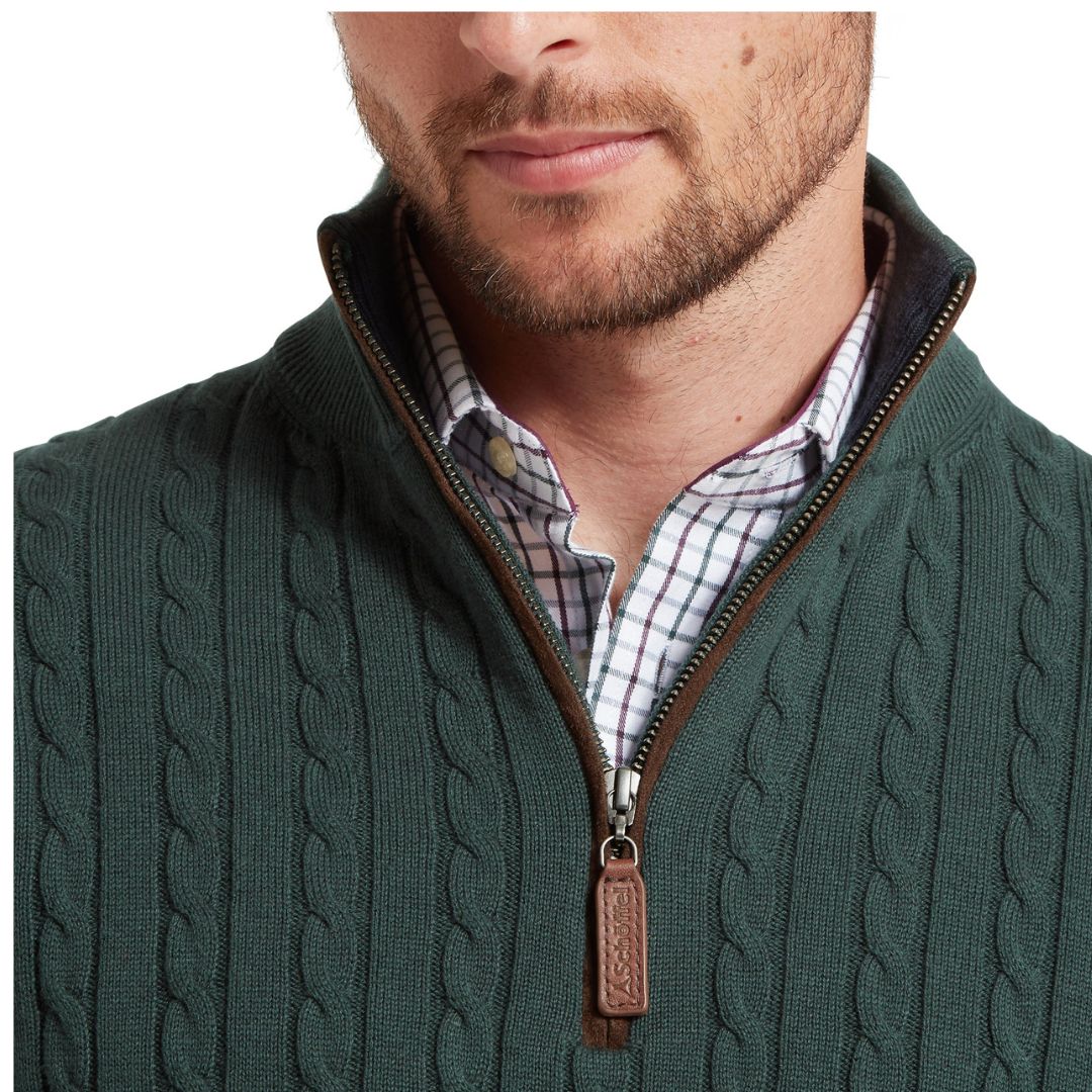 Schoffel Men's Calton Cable Quarter Zip Jumper in Botanical Green - Image 4